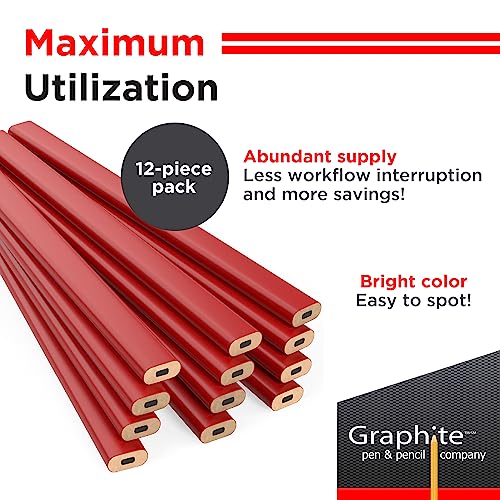 GRAPHITE Hard Lead Carpenter Pencils Bulk - (1) Pack of 12 Pieces Lumber Wooden Pencil #2 (HB) - Red - color: Red, size: 12 Count (Pack of 1)