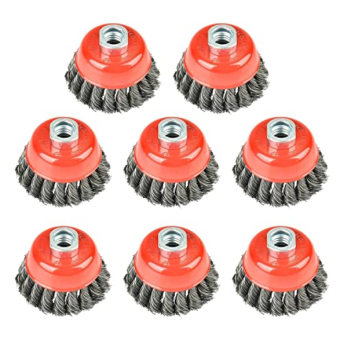 AAIN 8PCS 3Inch Twisted Knotted Wheel Cup Brush Set, 0.020" Wire Brushes - size: 8 pack, style: 3 Inch Knotted Cup Brush