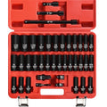 1/2” Drive Impact Deep Socket Set, 39 Pieces Metric(8-24mm)/SAE(5/16 to 1-1/4), CR-V Steel Tool Set with 3”, 5”, 10” Extension Bar, Adapters - color: 1/2-39pcs