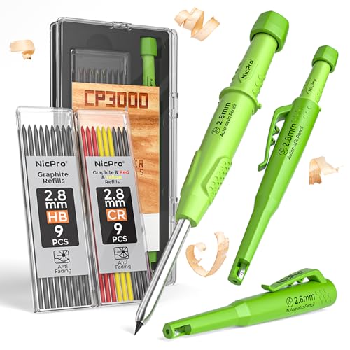Nicpro Carpenter Pencil with Sharpener & Holster, Construction Pencil-Green - color: Green