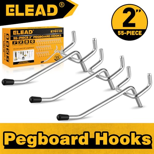 ELEAD 55-Piece 2 Inch Pegboard Hooks, Heavy Duty Peg Board Organizer Accessories, Peg Board Tool Hangers Fit for 1/4" and 1/8" Pegboard Hanging Tools Garage, Workshop, and Craft Storage - style: 55-Piece 2 Inch