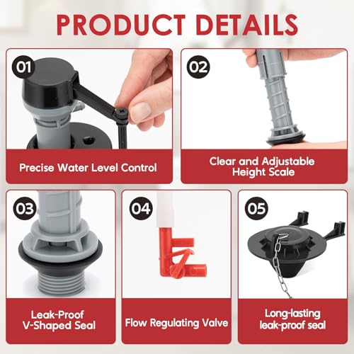 Universal Toilet Flush Valve Replacement Kit Height Adjustable Fill Valve - color: BLACK 1