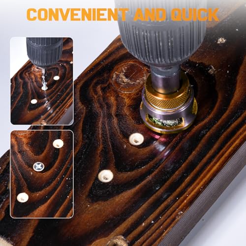 9 Pcs Countersink Drill Bit Set - 5 Pcs 2-Flute TCT Tapered Drill Bits with Adjustable Aluminum Alloy Depth Stop Collar, Bearing Stopper Anti-Scratch, 82° Counterbores, 1/4” Hex Shank for Woodworking - color: Yellow