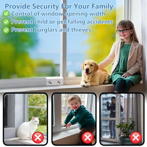 6 Sets Sliding Window Locks with Key, Window Locks for Up and Down Windows, Adjustable Vertical & Horizontal Sliding Door Windows Stopper Lock