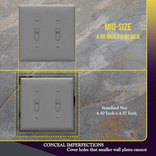 ENERLITES Mid-Size Double Toggle Light Switch Cover Plate, 1 Pack, Gray - color: Gray, size: Mid-Size
