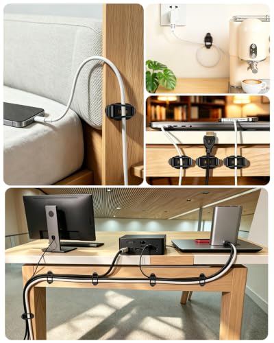 OneLeaf 10-Pack Adjustable Elastic Cable Clips, Cable Management, Black - color: Black