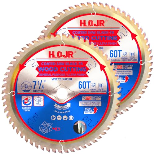 2-Pack 7-1/4" 60-Tooth 5/8" Arbor Woodworking Circular Saw Blade,Ultra Finish/General Purpose,Special Anti-Thermal Adhesion Coating on Cutting Edge-TA,High Finish, Long Life, 7-1/4" 60T 5/8" - size: 2PCS 7-1/4" 60T 5/8"