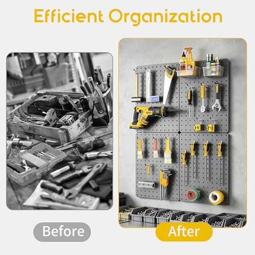 Steel Pegboard Tool Wall Organizer, 4 Pack 14.76 x 10.82 in, 6 Bins, Gray - color: Gun Gray, size: 14.76"x10.82"- 4 Pcs