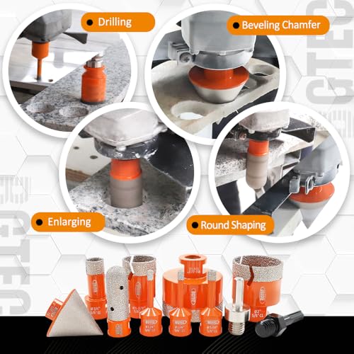 BGTEC Diamond Core Drill Bit 11PCS, Tile Hole Saw Kit 1/4" - 2-1/2" - size: 11 pcs - 6/6/8/19/35/50/65mm, style: Flash Toothed