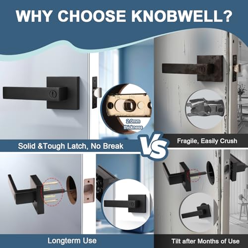 KNOBWELL 8 Pack Door Handles Interior Matte Black Contemporary Door Knobs with Lever Privacy Use, Bedroom and Bathroom Handle(Lock with No Key)