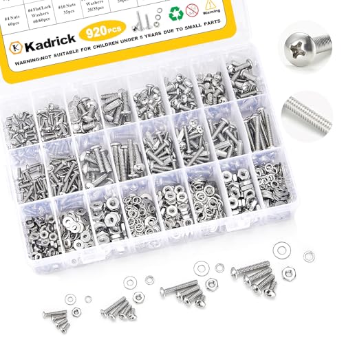 KADRICK 920Pcs Machine Screw Assortment Kit,Stainless Steel #4-40 to #10-24 - size: SS #4-#10 920Pcs