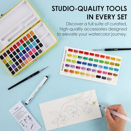 Grabie Set of 50 Color Watercolor Paint Set with Brush Pens - color: 50 Colors（New）