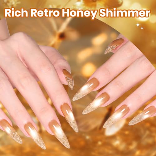 Beetles Fall Gel Polish Set, Retro Honey Gold Glitter Cat Eye Soak Off Gel - color: A - Mixed Finishes | Retro Honey