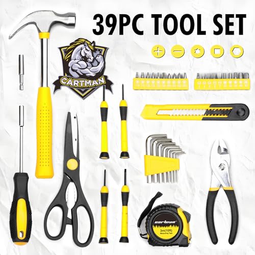 CARTMAN 39-Piece Household Tool Set, Yellow Hand Kit With Storage Case - color: Yellow
