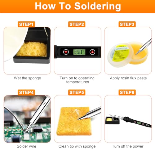 80W LCD Soldering Iron Kit Adjustable Temp 180-520℃ Precision Soldering Gun | 15s Fast Heating Electronics Soldering Kit with 50g Solder Wire, Flux, 5 Soldering Tips, Desoldering Pump, Stand, Tweezers