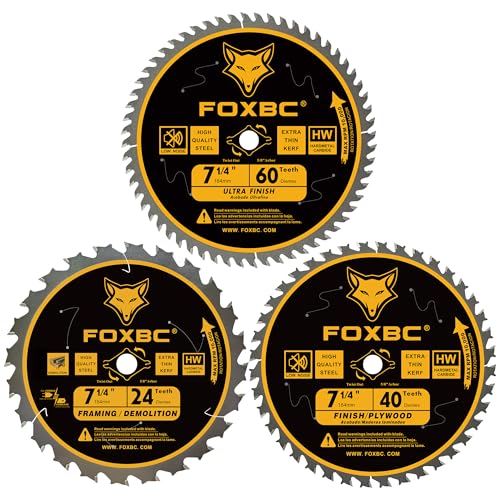 FOXBC 7-1/4 inch Circular Saw Blade 24T 40T 60 Tooth Combo Pack, Finish Wood Cutting with 5/8" Arbor, Diamond Knockout