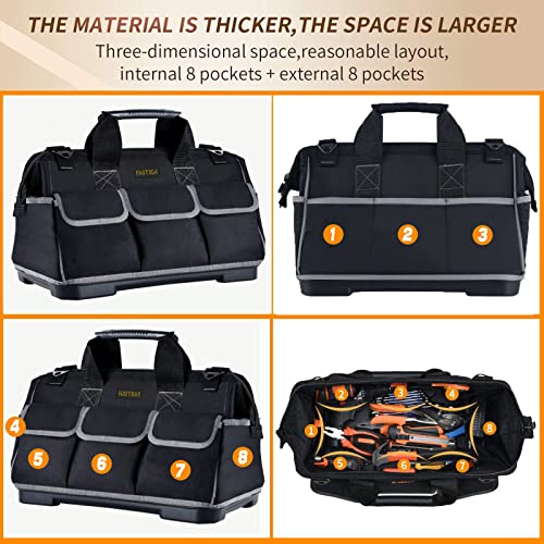 FASTECH 20-inch Wide Mouth Tool Bag with Water Proof Molded Base, Waterproof Tool Organizer Bag for Men with Adjustable Shoulder Strap (Grey-20INCH) - size: 20 inch-Grey-With Bottom Shell