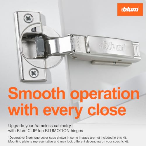 Blum Clip top BLUMOTION Hinge Kit (1 Kit), Full Overlay, 110° Opening Angle, Steel, Soft Close Euro-Style Hinges with Clip Mounting Plate for Frameless Cabinets - size: 1 Kit