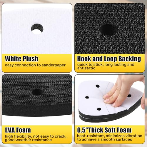 5 Pcs 6 Holes Foam Sanding Pads, with Cutting Line - color: Black and White, size: 6 Holes with Cutting Line