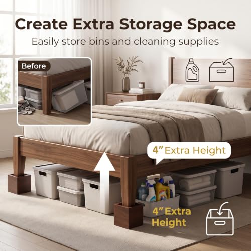 Lufia 4 Inch Solid Pine Wood Furniture Risers 4 Pack, 2000 LBS Heavy Duty Silicone Non Slip Lift Blocks for Bed Sofa Desk Cabinet - color: Dark Brown - 4-pack, size: 4 Inch