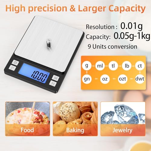 BOMATA 0.01g Small Digital Gram Scale, Upgraded 1kg Jewelry Scale - size: 0.01g/1kg Black