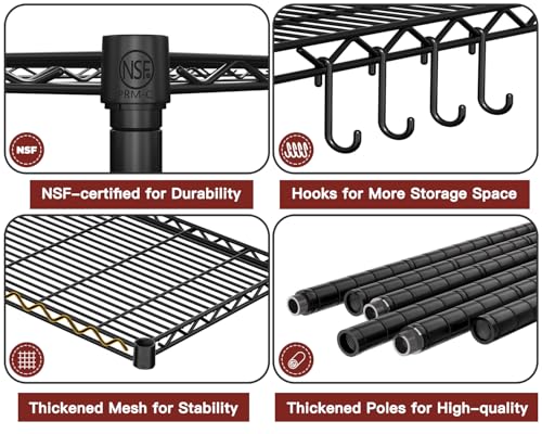 PrimeZone 36"W x 16"D x 79"H Wire Shelving with Wheels, 5-tier Metal Shelf - size: 36"W x 16"D x 79"H