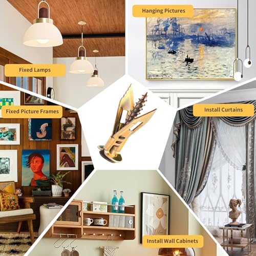 100Pcs Self Drilling Drywall Anchors and Screws Kit, Steel Wall Anchors and Screws for Heavy Duty, No Drill or Holes in Sheetrock Expansion Anchors - size: 0.47x1.18 inches
