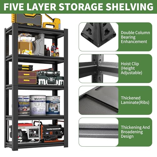 72" H Garage Shelves, Garage Shelving Heavy Duty, 2500Lbs 5 Tier Adjustable Garage Storage Shelves Suitable for Warehouse, Basement, Workshop, Kitchen, Require Assembly, 16" D*36" W*72" H(Black) - color: Black, size: 15.75"D*35.43"W*72.05"H