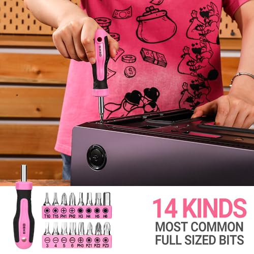 DEKOPRO Tool Set for Women: Pink Tool Set for Home Repair, Womens Tool Kit for All Purpose 42 Piece