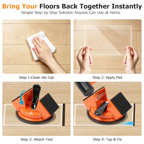 Floor Gap Fixer Tool Heavy Duty Suction Cup Lifter - Laminate, LVP, Vinyl & Hardwood Flooring Gap Repair Kit with Rubber Mallet & Nano Pads