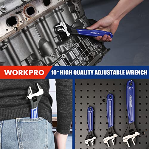 WORKPRO 10-Inch Adjustable Wrench, Cr-V Steel Wide Jaw Black Oxide Wrench - color: Blue, size: 10-Inch