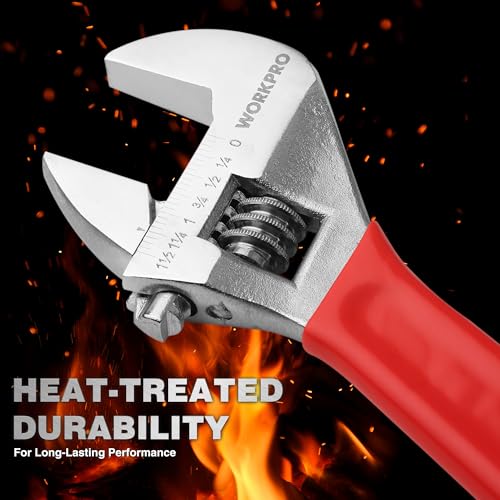 WORKPRO 4-Piece Red Wide Jaw Adjustable Wrench Set, 6"-12", Chrome Plated - color: Red