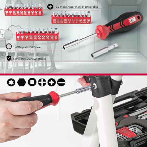 Prostormer 160-Piece Home Tool Set, Starter Tool Kit, Red - color: Red