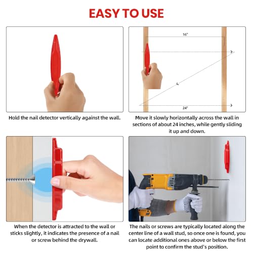 (2-Pack) Calvana Magnetic Stud Finder Wall Scanner, Stud Finder Magnet, Wall Detector Scanner, Compatible with All Drywall Construction, No Batteries Required, Wall-Friendly Construction, Red - color: Red, 2pack