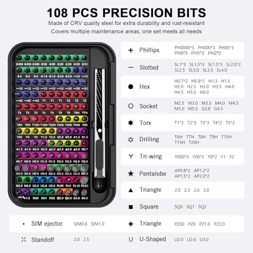 Mini Precision Screwdriver Set with Color-coded Identification, 132 in 1 Micro Magnetic Repair Tool Kits with Storage Box, 108 Bits,Small Manual Screw Driver Toolkits for iPhone/Mac/iPad/Table - color: Black