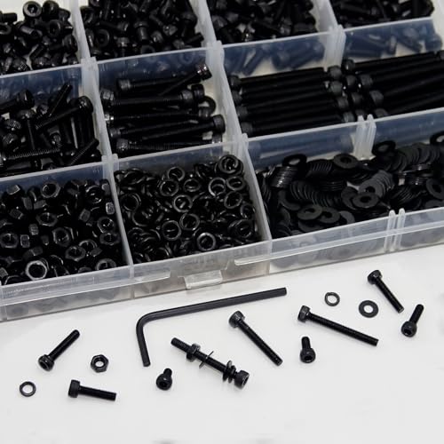 1140PCS M3 Screws Assortment Kit, M3x5/6/8/10/12/14/20/25 mm Hex Socket Head Bolts, Nuts & Washers Assorted Set - 12.9 Alloy Steel Black Zinc Plated M3 Screw for 3D Printer,DIY - size: M3 x 5/6/8/10/12/14/20/25-1140Pcs