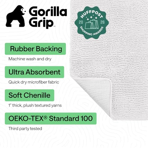 GORILLA GRIP Bath Rug Mat for Bathroom, Absorbent Chenille, 30x20 White - color: White, size: 30" X 20"
