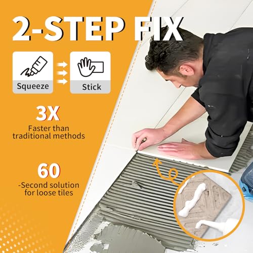 Heavy Duty Tile Adhesive & Repair Glue (10.5oz) – Strong Bonding Kit for Loose Ceramic, Porcelain & Stone – Instant Fix for Hollow Floors & Walls – Easy Squeeze, No-Mess Application