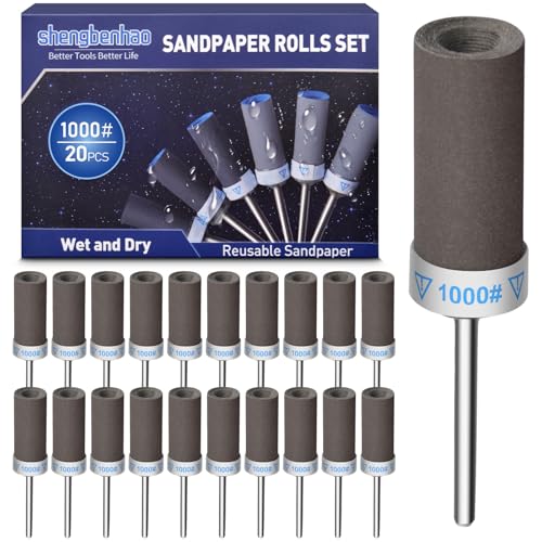 20Pcs 1000 Grit Sanding Drums Sandpaper Sticks Set for Dremel Rotary Tool with 1/8" Shank, Sanding Bits Kit Rotary Tool Accessories for Metal Rust Removal/Jade Polishing/Stone Grinding (1000 Grit) - style: 1000 Grit