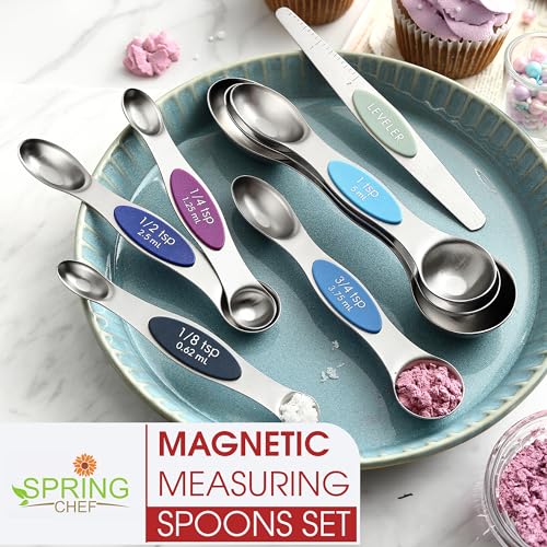 Spring Chef Stainless Steel 8 Magnetic Measuring Spoons Set, Winter Frost - color: Winter Frost, size: 1-Pack