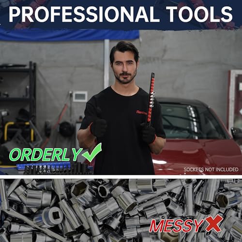 Reniteco Magnetic Socket Organizer, 1/4-Inch Drive ABS Sockets Rail, Heavy Duty Sockets Holder, Socket Rack Kit 1/4-Inch x 14 Clips - color: Red, size: 1/4" DR