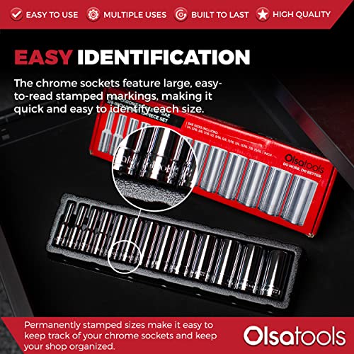 Olsa Tools 3/8-Inch Drive SAE Deep Socket Set - 13pc - color: Sae Deep, size: 13pc, 3/8-Inch Drive