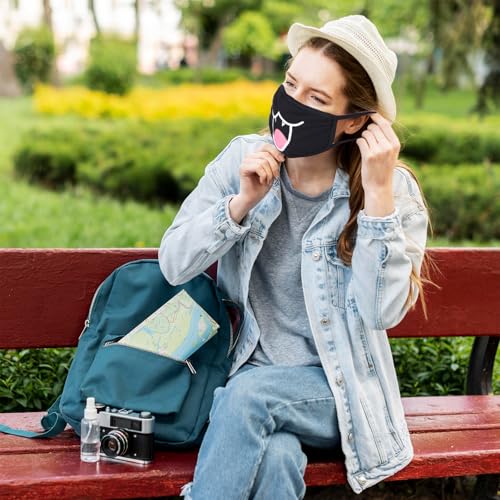 Cute Cat Face Mask, Kawaii Cotton Mouth Masks Reusable Washable Face Mask Anti-Dust Anime Masks for Women Men - color: Black 8pcs