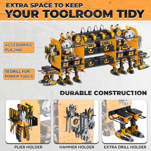 Upgraded Large Power Tool Organizer Wall Mount with Charging Station - color: Yellow