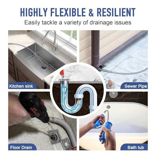Drain Snake, Drain Auger with Drill Attachment, 16.4 Feet By 5MM Plumbing Snake Auto Feed Flexible Hair Drain Clog Remover for Kitchen, Bathrom and Shower Sink with Gloves - style: 12MM*16.4 Feet