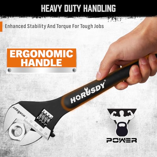 HORUSDY 3-Piece Adjustable Spud Wrench Set, 10", 12", 16", CR-V Steel, SAE & Metric Scale, Black Oxide Finish, Heavy Duty Wrenches for Construction, Mechanical Repair, DIY and Outdoor Projects - style: 3PC Spud Wrench Set(10" 12" 16")