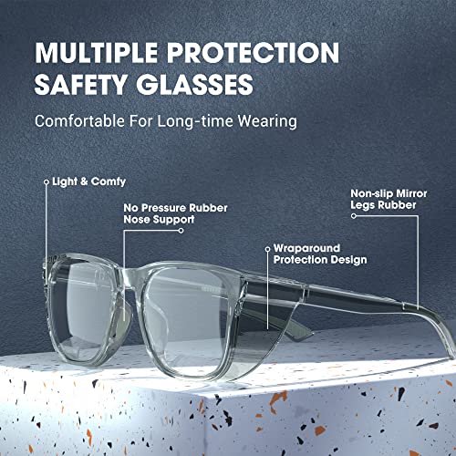 TOREGE Safety Glasses For Men,Clear Anti-Fog Anti-Blue Light Safety Goggles Scratch Resistant For Women Nurse - color: Grey