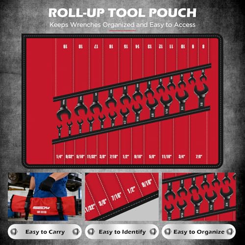 Premium 24-Piece Flex-Head Ratcheting Wrench Set, Metric(8–19mm)& SAE(1/4-7/8") Combination Wrenches, 72-Tooth CR-V Steel with Durable Black Finish, Ratchet Spanners with Roll-Up Tool Pouch for Repair - color: 24-pc Flex-head (Black Finish)