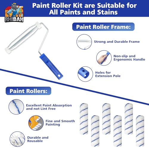 Paint Roller Kit with Extension Pole, 27 Piece Set, 2 to 4 Ft Pole, 4"9" Paint Rollers, Paint Brushes Set for Professional Painting,House Paint Roller for All Latex and Oil Paints & Stains