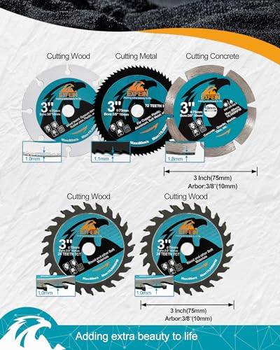 3 Inch Compact Circular Saw Blade Set, Multi-Material Cut for Wood, Plastic, Metal, Concrete Cutting, 10mm Arbor - 5 Pack - size: Set 4